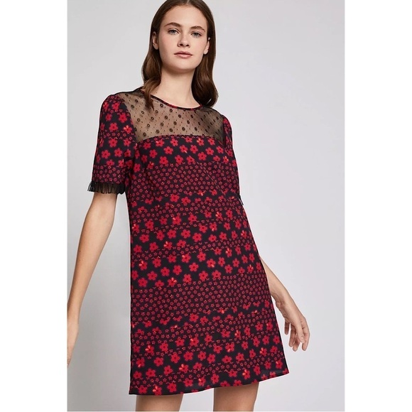 BCBGeneration Dress Womens Size M Mixed Media Red Black Floral Lace Bratz Style - Picture 11 of 12